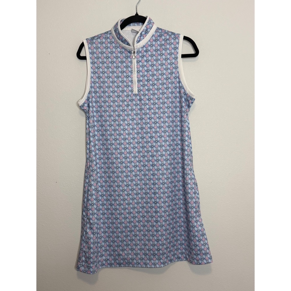 Daily Sports Women's Blue Geometric Diamond Print Sleeveless Golf Dress L